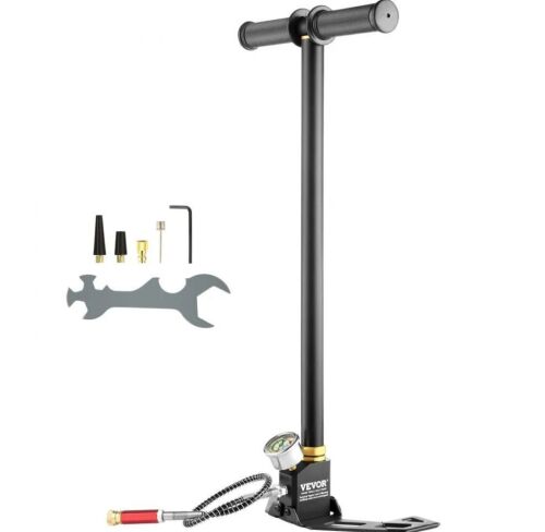 VEVOR 3 Stage, 30Mpa 4500 PSI High Pressure PCP Air Rifile Filling Stirrup Pump with Oil-Moisture Filter Pressure Gauge