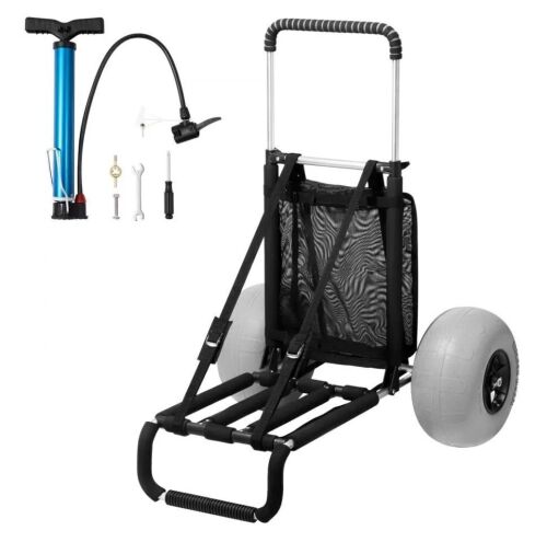 VEVOR Beach Dolly with Big Wheels for Sand, 29.9" x 15.4" Cargo Deck, w/ 12" Balloon Wheels, 165LBS Loading Capacity, 27" to 44.7" Adjustable Height