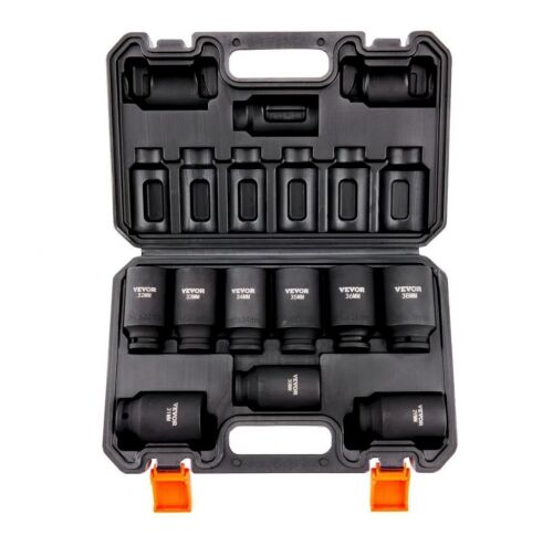 VEVOR 1/2" Drive Impact Socket Set, 9 Piece Deep Socket Set Metric 29-38mm, 6 Point Cr-Mo Alloy Steel for Auto Repair, Easy-to-Read Size Markings, Rugged Construction, Includes Storage Case