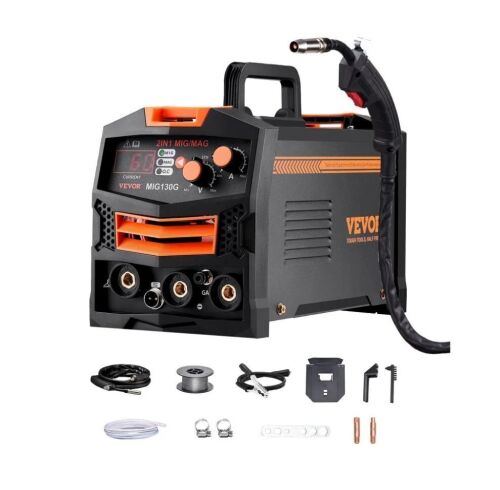 VEVOR 130A Synergic Mig Welding Machine, 2-in-1 Gas MIG/Gasless Flux Core MIG Multi-Process Welder Machine, 110V