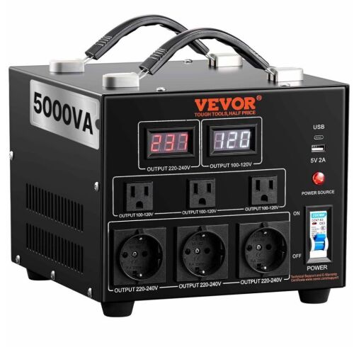 VEVOR 5000W, Heavy Duty Step Up/Down Transformer, Convert from 110 Volt to 220 Volt and from 220 Volt to 110 Volt, with US Outlet EU Outlet 5V USB Port, CE Certified