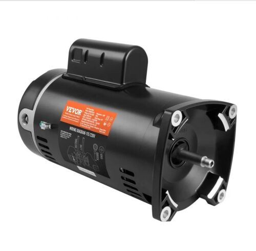 VEVOR 1.5 HP Pool Pump Motor, 56Y Frame, 115V((12.8 Amps))/230V(6.4 Amps) 3450 RPM, 60Hz, 1.1 Service Factor, 90μF/250V Capacitor, CCW Rotation Square Flange Replacement Motor
