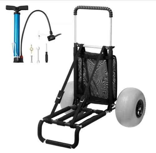 VEVOR Beach Dolly with Big Wheels for Sand, 29.9" x 15.4" Cargo Deck, w/ 12" Balloon Wheels, 165LBS Loading Capacity, 27" to 44.7" Adjustable Height