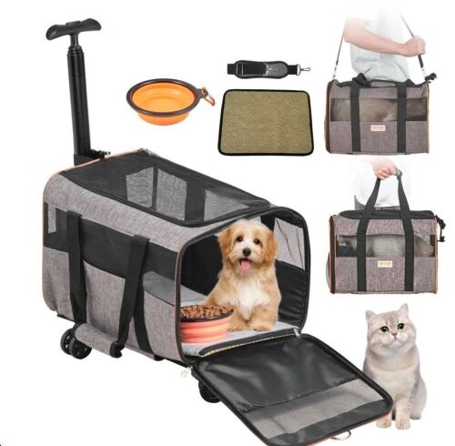 VEVOR Airline Approved Rolling Pet Carrier with Telescopic Handle and Shoulder Strap, for Pets under 22 lbs