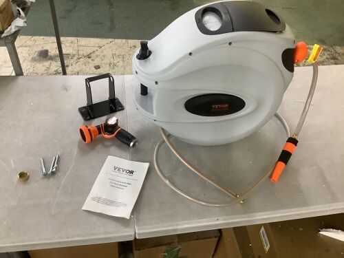 VEVOR Retractable Hose Reel, 130 ft x 1/2 inch, 180° Swivel Bracket Wall-Mounted, 9-Pattern Nozzle, Automatic Rewind, Lock at Any Length, and Slow Return System