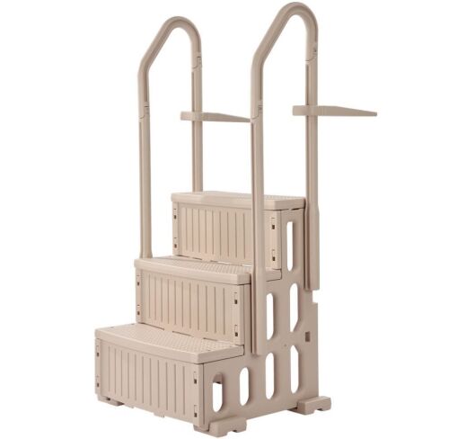 VEVOR 3-Step Double Handrail Stairs with Non-slip Heavy Duty Steps, Max Load Capacity 400 lbs, for 36-48 Inch Inground & Above-ground Pools of Any Decking Surface, Taupe
