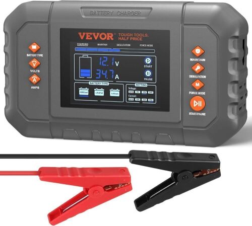 VEVOR Smart Battery Charger, 35-Amp, Lithium LiFePO4 Lead-Acid (AGM/Gel/SLA) Car Battery Charger with LCD Display, Trickle Charger
