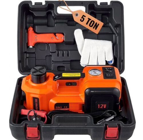 VEVOR 5 Ton Hydraulic Electric Car Jack, Built-in Inflatable Pump and LED Light