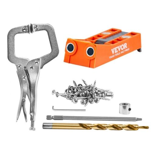 VEVOR Mini Jig Pocket Hole System with 9" C-clamp, Step Drill, Wrench, Square Drive Bit, Drill Stop Ring, and Screws