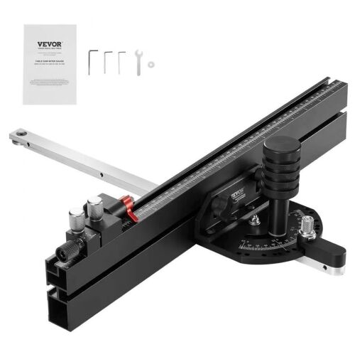 VEVOR Aluminum Alloy Table Saw Miter Gauge with 18 in Grating 15 Angle Stops Adjustable Spring Loaded Plunger and Removable Disc, Standard Slot 3/4'' x 3/8''