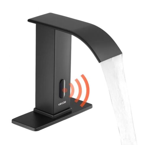 VEVOR Automatic Motion Sensor Waterfall Restroom Faucet with Hole Cover Plate, Battery Operated,Hot/Cold Water for 9/16 in Pipe