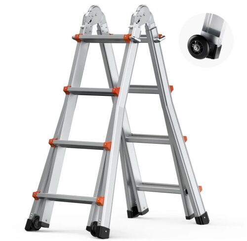 VEVOR 13 FT Compact Aluminum Telescopic Extension Ladder, 330lb Load