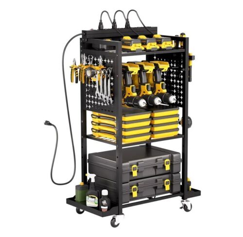 VEVOR 4-tier Tool Organizer Cart with Charging Station, 8 AC Outlet