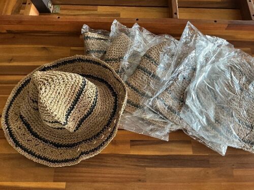 Straw Hat, Packable, Crochet, Taupe, Lot of 6