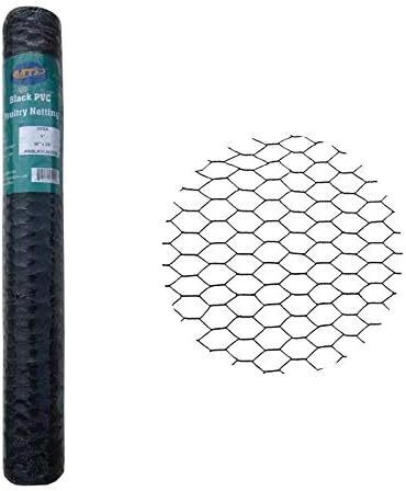 PVC Hexagonal Poultry Netting Chicken Wire 36" x 25' x 1" Mesh 20GA Black