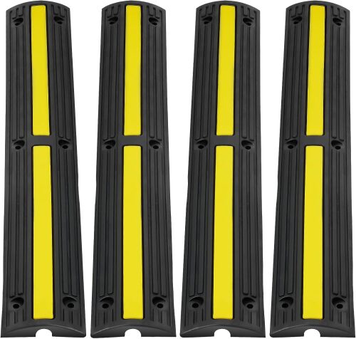 VEVOR 3.28 ft Cable Protector Ramp, 4 Pack of 1 Channel, 18000 lbs/axle Capacity Heavy Duty Rubber Speed Bumps, Floor Cord Cable Protector Wire Cover, for Residential Areas, Private Garages, Gardens