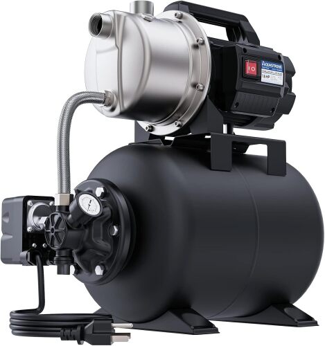 Aquastrong 115V Shallow Well Garden Pump, Stainless Steel, 1320 GPH, Automatic Water Booster Jet Pump for Home, Garden, Lawn,Irrigation,1.6 HP with Pressure Tank