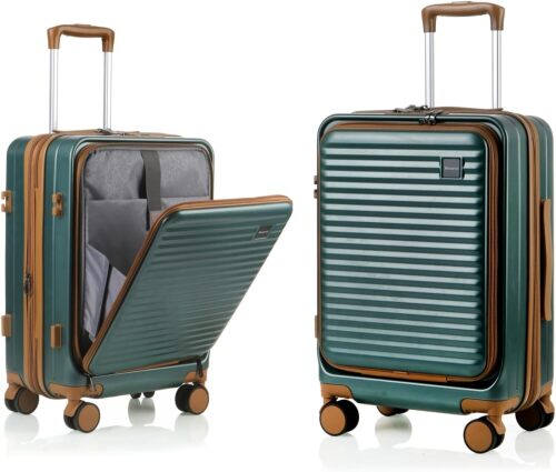 Carry On Luggage Airline Approved, 20 Inch Expandable PC Hardside Lightweight Suitcases with Spinner Wheels and TSA Lock (Dark Green, 20 Inch)