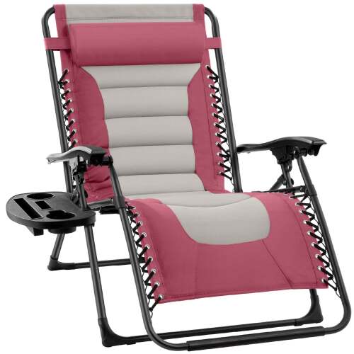 Oversized Padded Zero Gravity Chair, Folding Recliner w/ Headrest, Side Tray