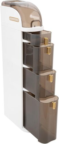Storage Cabinet 4 Tiers Narrow Storage Organizer Drawer for Bedroom Bathroom Living Room Kitchen White Brown