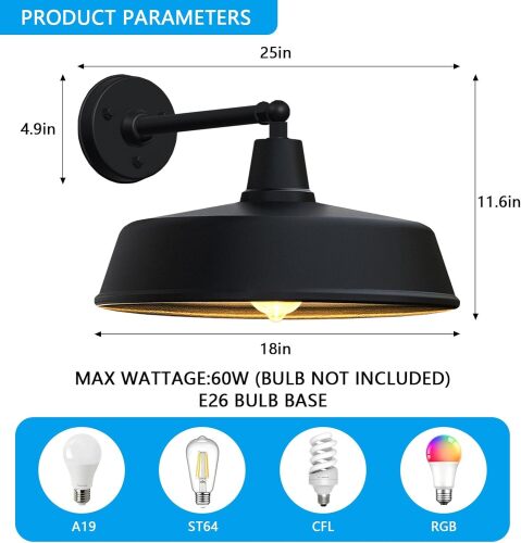 JOESA 18" Oversized Outdoor gooseneck barn Light, Traditional Country Style Wall-Mounted Light Fixture, Perfect for Home, Porch, Garage and Other Outdoor Places