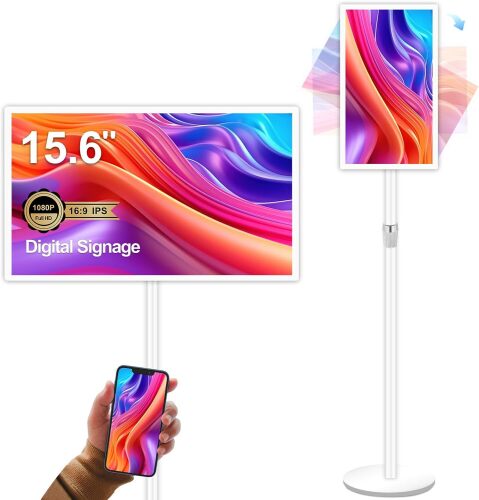 15.6" Digital Signage Display 10000 mAh Capacitive Touch Screen Advertising Display with Wireless Screen Mirroring, All in One LCD Screen HDMI-in with Android 11(2+32GB)