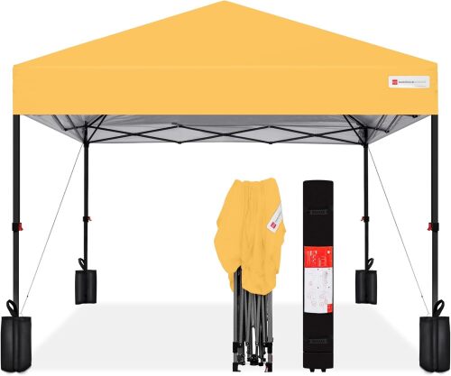 10x10ft Pop Up Canopy Tent, Outdoor Shade, 1 Person 1 Minute Set Up, Carry Case, 4 Weight Bags - Marigold