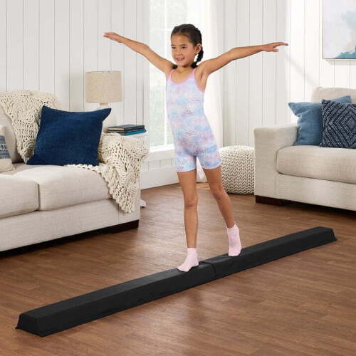 8ft Folding Floor Balance Beam 2-Panel for Gymnastics Practice, Exercise Black