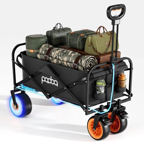 Electric Foldable Wagon Cart, 5000mAh Electric Powered Assistance Collapsible Garden Carts for Outdoor Use, Camping, Fishing, Rowing, Shopping