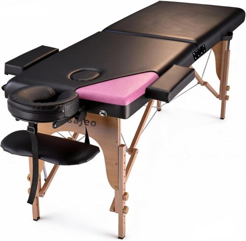 Professional Massage Table Portable Massage Bed for Spa Salon Tattoo Esthetician Lash Reiki, Adjustable Height 84" Long 500 LBS Load Capacity, Black (2-Section)