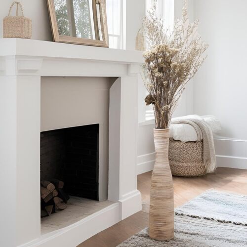 Tall Floor Vase for Pampas Grass,White Brown Ceramic Centerpiece for Dresser, Skinny Pampas Grass Vessel for Floor, Entryway Table, Fireplace Decor