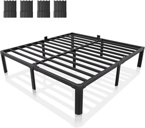 14 Inch King Size Metal Bed Frame, Heavy Duty Platform Bed Frame with Headboard Compatible, Under Bed Storage, Noise Free, No Box Spring Needed, Mattress Retainers, Easy Assembly