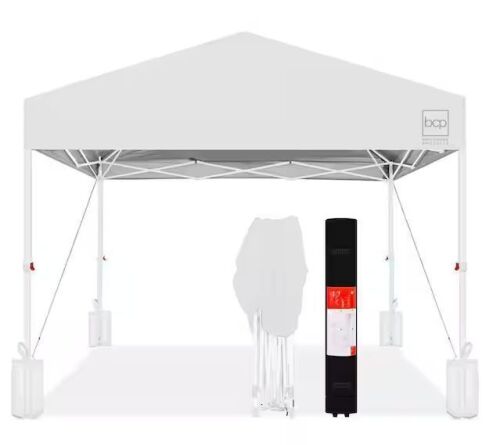 One-Person Setup Instant Pop Up Canopy w/ Case, 4 Weight Bags - 10x10ft