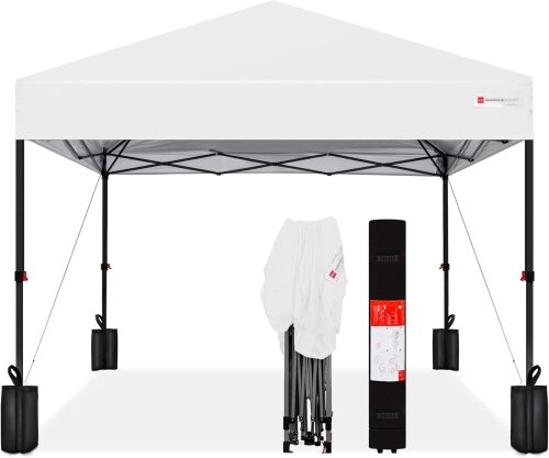10x10ft Pop Up Canopy Tent, Outdoor Shade, 1 Person 1 Minute Set Up, Carry Case, 4 Weight Bags