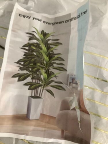 Artificial Dracaena Tree, Fake Tree Indoor with White Tall Planter