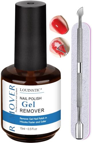 Gel Polish Remover – 15 ml, 2.0 Formula Gel Remover Kit, Faster and Without Damaging Nails, Removes Gel Nail Polish in 2‑5 Minutes, Includes Nail Pusher & File for At‑Home or Salon Use