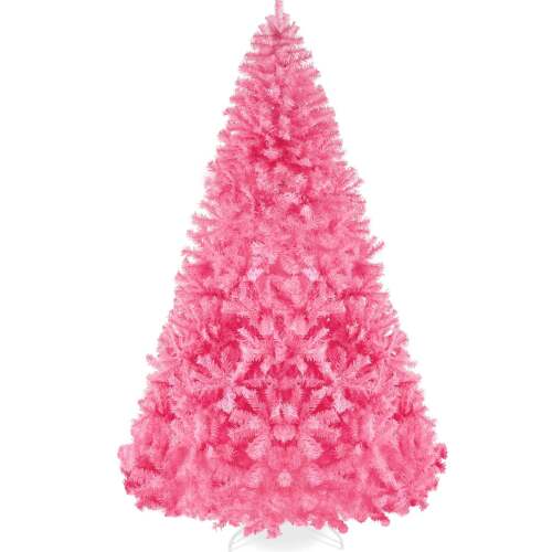 Artificial Pink Christmas Tree, Unlit Pine Design w/Easy Assembly