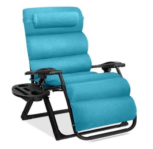 Oversized Zero Gravity Chair Folding Recliner w/ Removable Cushion Side Tray