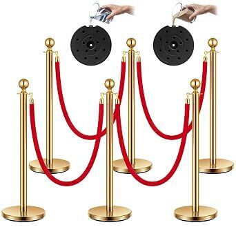 VIVOHOME Stanchions and Velvet Ropes 6PCS, Water-Fillable Base with Stainless Steel Post, 5 Feet Velvet Ropes and Posts, Crowd Control Barriers, Red Carpet Runner Poles for Party Supplies