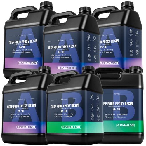 Deep Pour Epoxy Resin, KISREL 4.5Gallon Resin Epoxy Kit (2:1) for 2-4 Inch Pour Depths，Bubble Free, Low Odour, Crystal Clear Casting Resins for Bar Tops, Table Tops, River Tables, Wood Fillers, Crafts