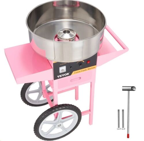 VEVOR 1000W Electric Cotton Candy Machine with Cart, Stainless Steel Bowl, Sugar Scoop and Drawer