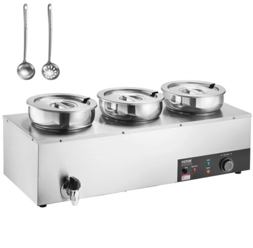 VEVOR Electric Soup Warmer, Three 7.4QT Stainless Steel Round Pot, 1200W, 86~185°F Adjustable Temp