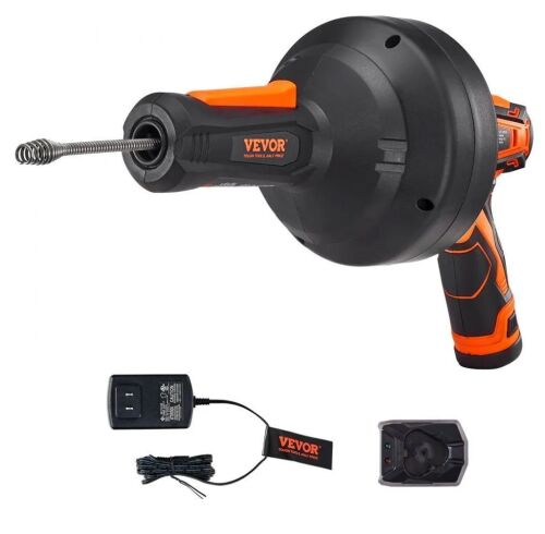 VEVOR 12V Cordless Electric Drain Auger, 25ft, for 3/4"-2" Pipes, 2.0Ah Battery and Charger Included