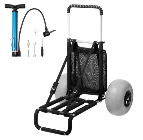 VEVOR Beach Dolly, 29.9" x 15.4" Cargo Deck, w/ 12" Balloon Wheels, 165LBS Loading Capacity, 27" to 44.7" Adjustable Height