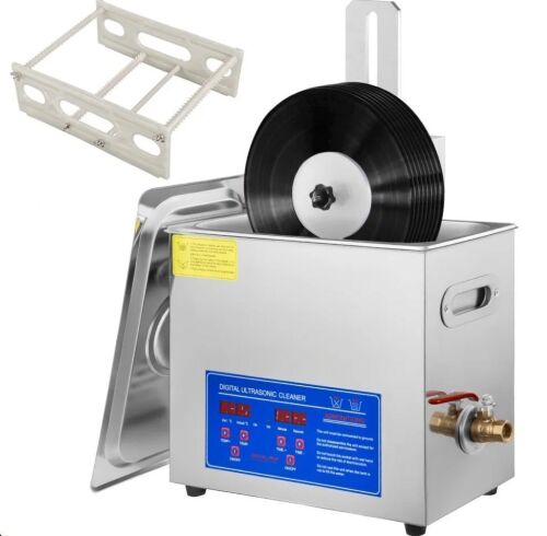 VEVOR 6L Ultrasonic Vinyl Cleaner 7-12 Inch 8 Records 180W with Drying Rack
