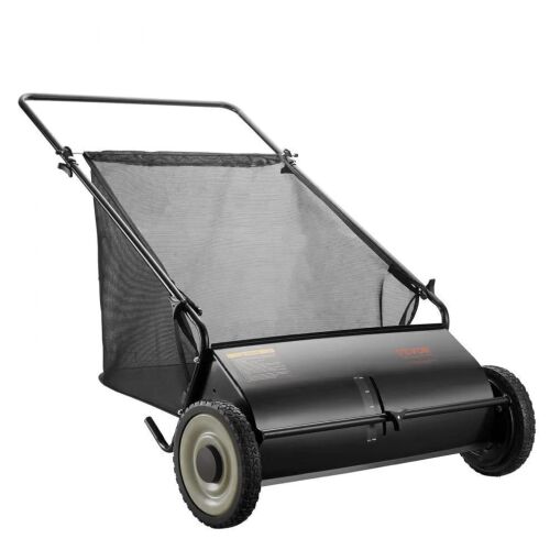 VEVOR Push Lawn Sweeper, 26-inch Leaf & Grass Collector, 7 cu. ft. Mesh Collection Hopper Bag, 4 Spinning Brushes