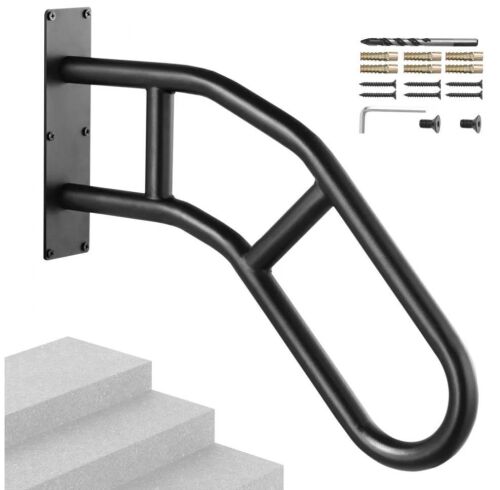 VEVOR 32" Length Wall Mount Safety Railings for 1-3 Steps, U-Shaped Handrail with Matte Black Finish
