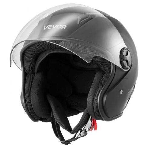 VEVOR Adult Motorcycle Helmet, 3/4 Open Face, Clear Visor, Detachable Liner, DOT Approved, Matte Black, L