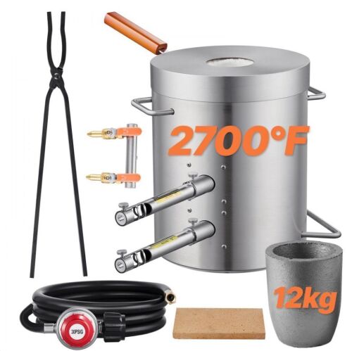 VEVOR Propane Melting Furnace Kit, 12KG Large Capacity Stainless Steel Smelter, with Crucible and Tongs