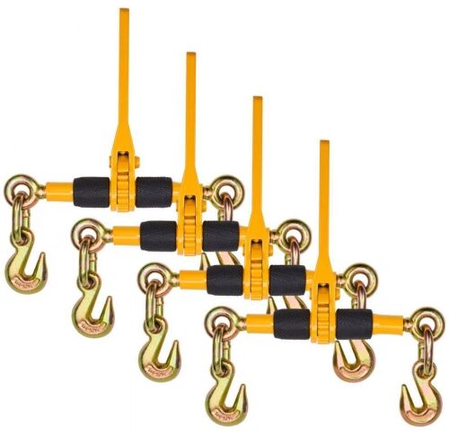 VEVOR Ratchet Chain Binders, 1/4"-5/16", 2600 lbs Safe Working Load, 4 Pack Load Binder with 2 Grab Hooks